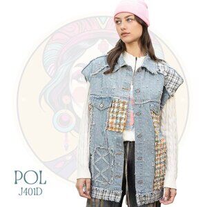 POL Blue and Gray Patchwork Vest